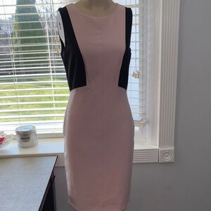 White House Black Market Pink and Black Midi Dress